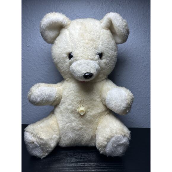 Vintage Rushton 1975 Rock A Bye Bear Stuffed Animal Plush 12" White Soft Cuddly - Picture 1 of 3